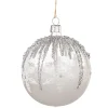 Glaskugel Weis Mit Silbernen Zacken, 8 Cm