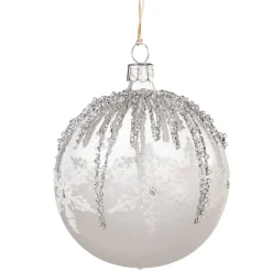 Glaskugel Weis Mit Silbernen Zacken, 8 Cm