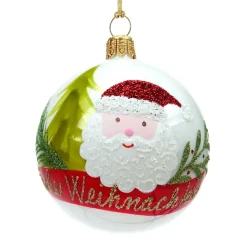 Glaskugel Weis Mit Weihnachtsmann, 7 Cm