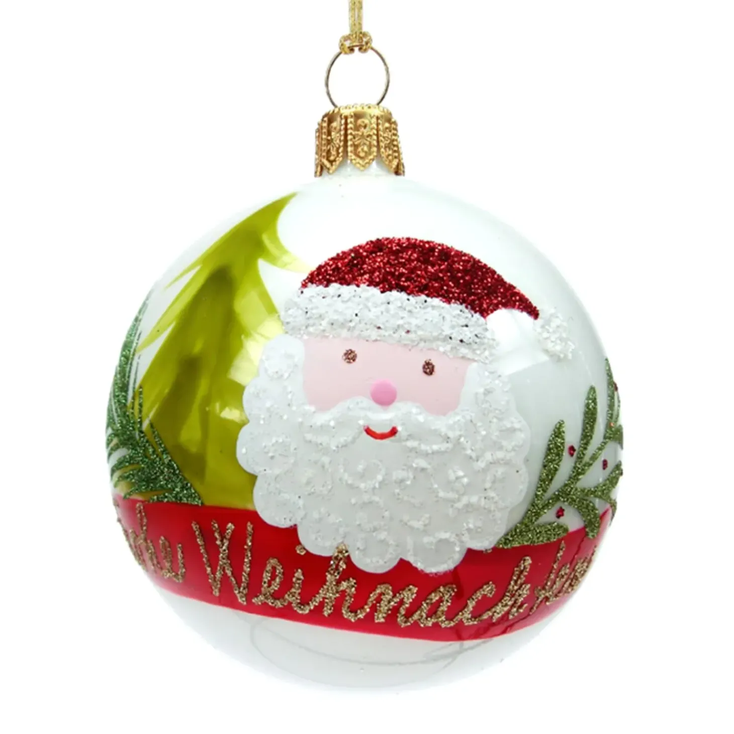 Glaskugel Weis Mit Weihnachtsmann, 7 Cm