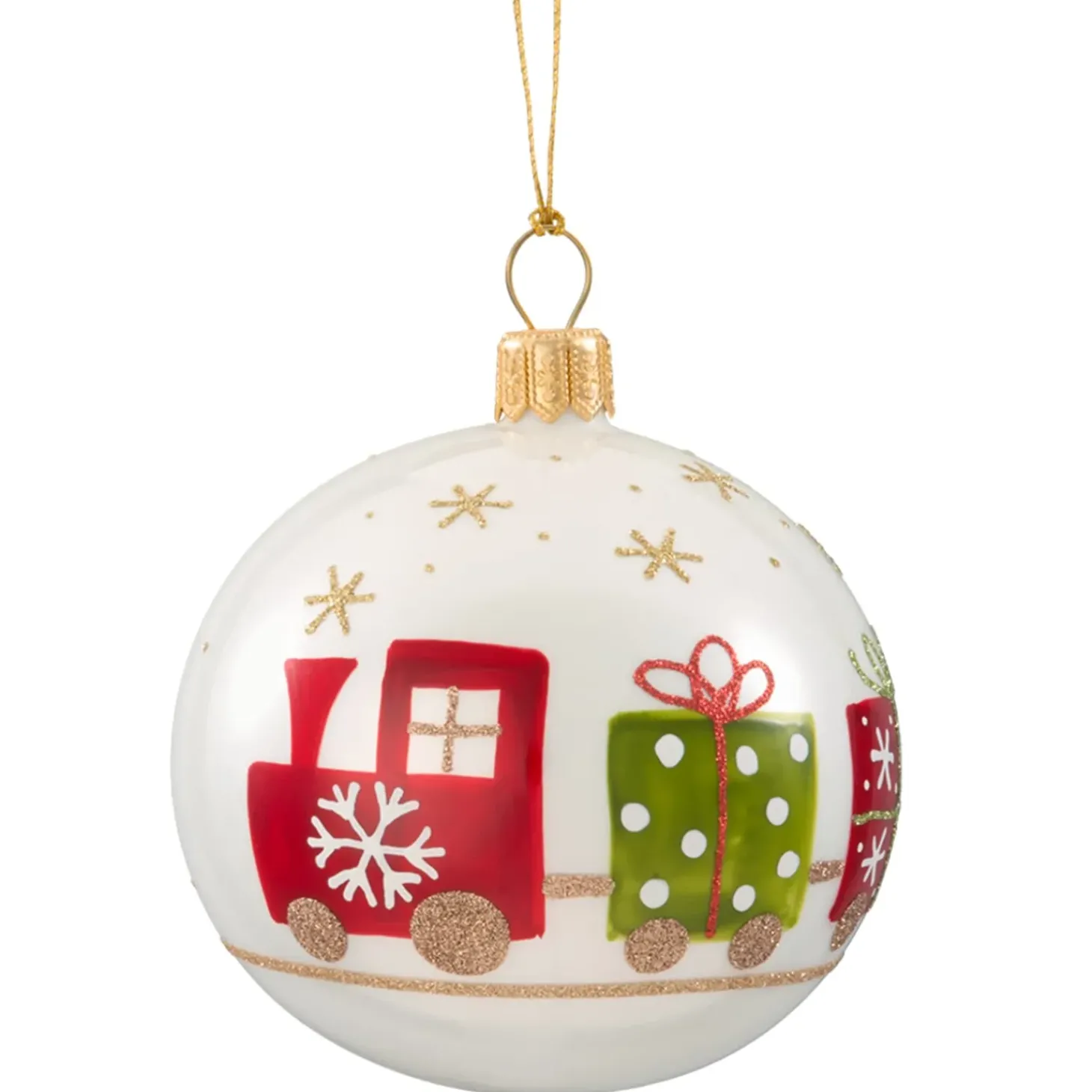 Glaskugel Weis Opal Mit Eisenbahn, 7 Cm