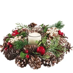 Kerzenhalter Mit Roten Fruchten Und Zapfen