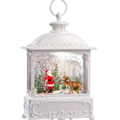 Led Schneelaterne "Weihnachtsmann Mit Elch", 30 Cm