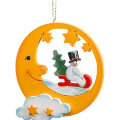 Mond Mit Schneemann Auf Schlitten