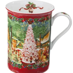 Porzellan-Tasse "Weihnachtsdorf", Rot