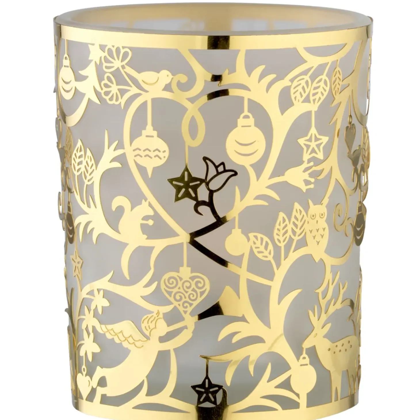 Teelichtglas "Waldweihnacht" Gold