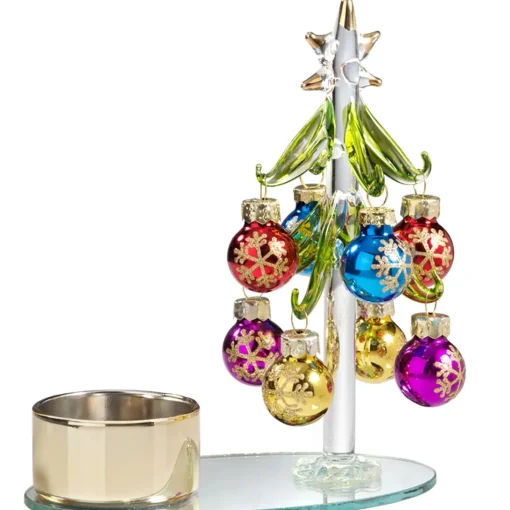Teelichthalter Glasbaum Mit Bunten Kugeln, Gold