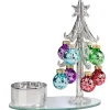 Teelichthalter Glasbaum Und Bunten Kugeln, Silber