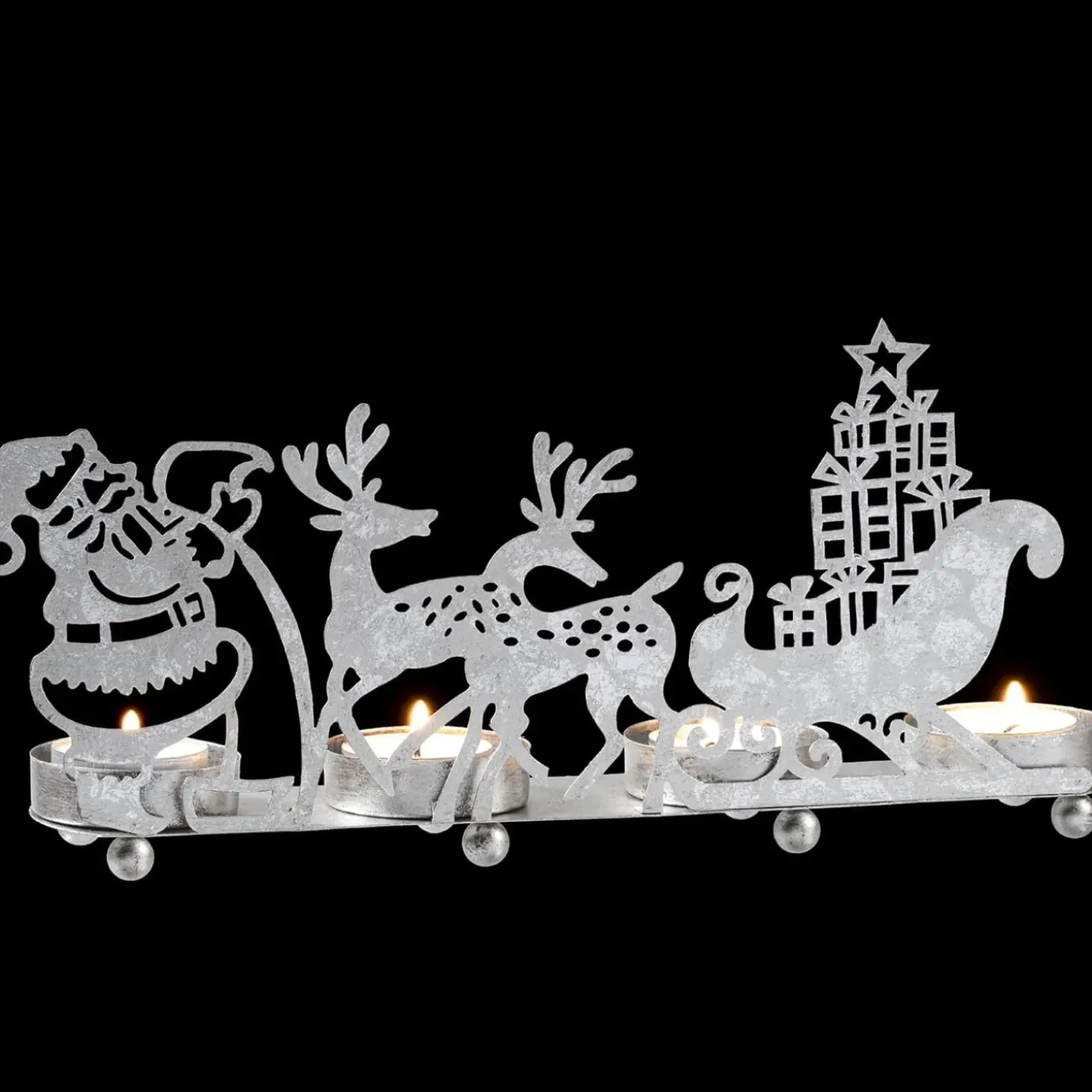 Teelichthalter "Rentierschlitten", Silber