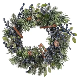 Tur- Oder Tischkranz Mit Blauen Beeren Und Zimtstangen