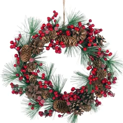 Tur- /Tischkranz Mit Roten Beerenzweigen Und Zapfen