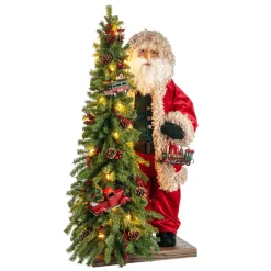 Weihnachtsmann Mit Weihnachtsbaum Und Lokomotive