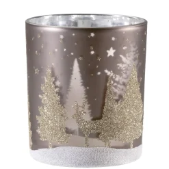 Windlicht "Hirsche Im Wald" Taupe, 10Cm