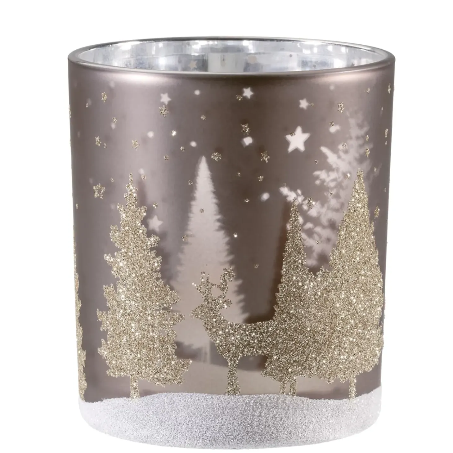 Windlicht "Hirsche Im Wald" Taupe, 10Cm