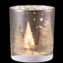 Windlicht "Hirsche Im Wald" Taupe, 10Cm