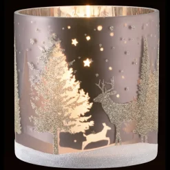 Windlicht "Hirsche Im Wald" Taupe, 15Cm